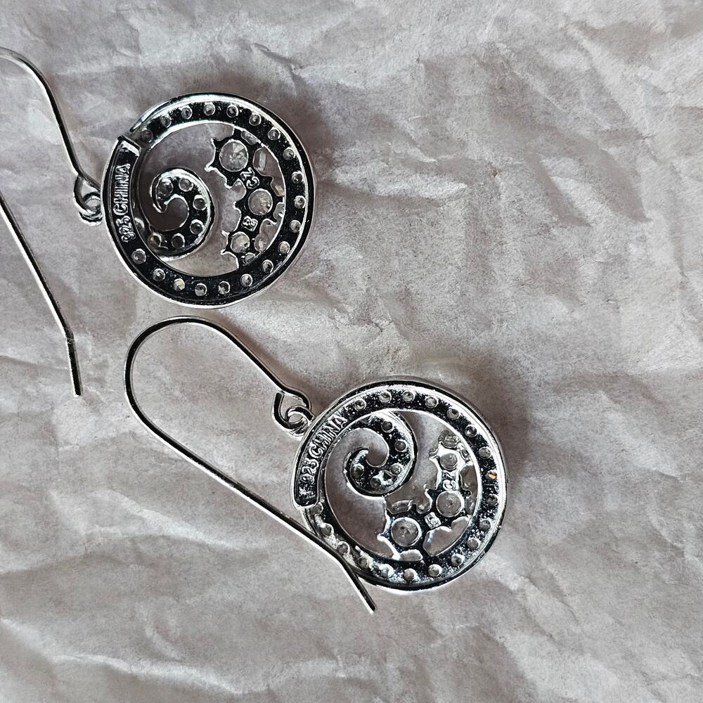 Sterling Silver 925 and Cubic Zirconia White Crystal Drop Dangle Hook Earrings - Picture 3 of 5